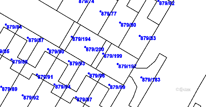 Parcela st. 879/199 v KÚ Kosmonosy, Katastrální mapa