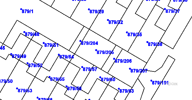 Parcela st. 879/205 v KÚ Kosmonosy, Katastrální mapa