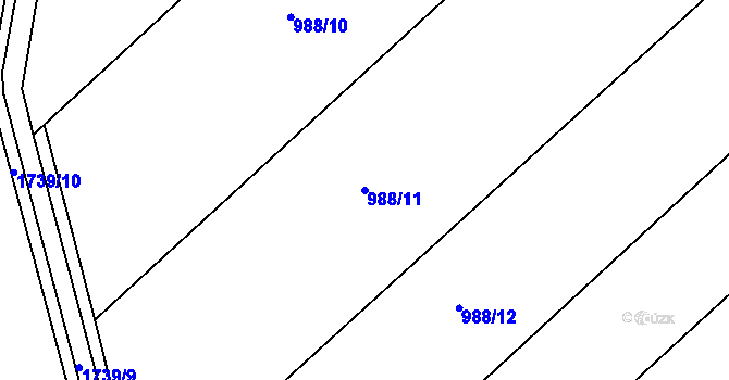 Parcela st. 988/11 v KÚ Kosmonosy, Katastrální mapa