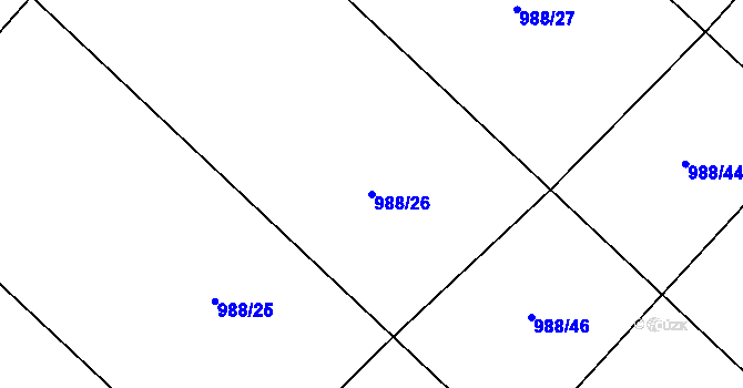 Parcela st. 988/26 v KÚ Kosmonosy, Katastrální mapa