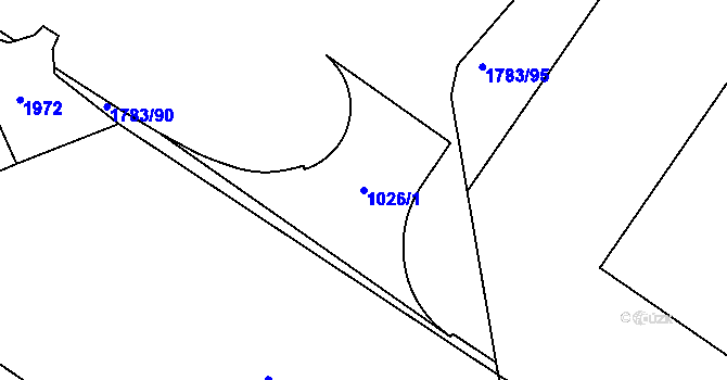 Parcela st. 1026/1 v KÚ Kosmonosy, Katastrální mapa