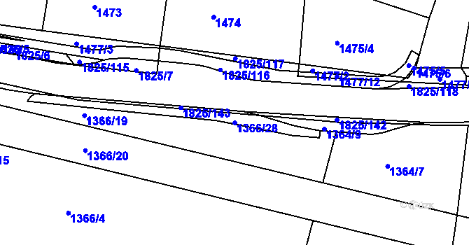 Parcela st. 1366/28 v KÚ Kosmonosy, Katastrální mapa
