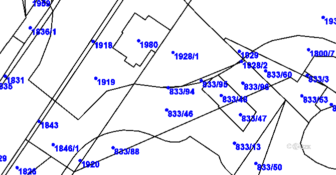 Parcela st. 833/94 v KÚ Kosmonosy, Katastrální mapa