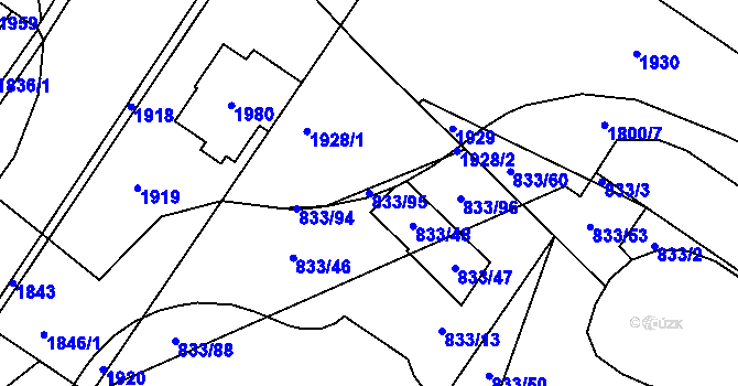 Parcela st. 833/95 v KÚ Kosmonosy, Katastrální mapa