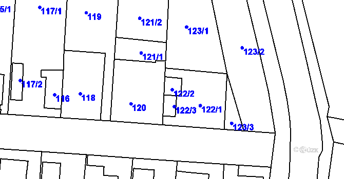 Parcela st. 122/2 v KÚ Kosmonosy, Katastrální mapa
