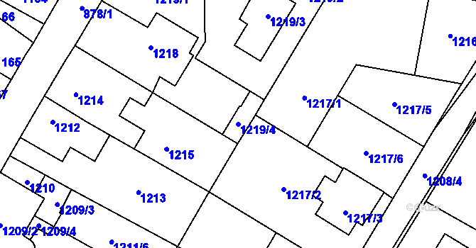 Parcela st. 1219/4 v KÚ Kosmonosy, Katastrální mapa
