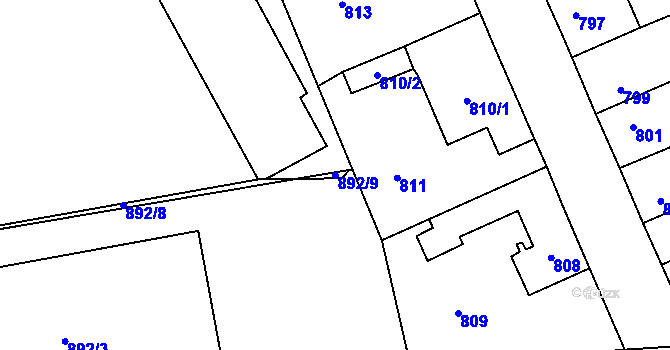 Parcela st. 892/9 v KÚ Kosmonosy, Katastrální mapa