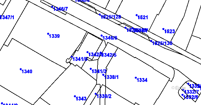 Parcela st. 1342/5 v KÚ Kosmonosy, Katastrální mapa