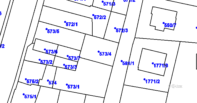 Parcela st. 573/4 v KÚ Kosmonosy, Katastrální mapa