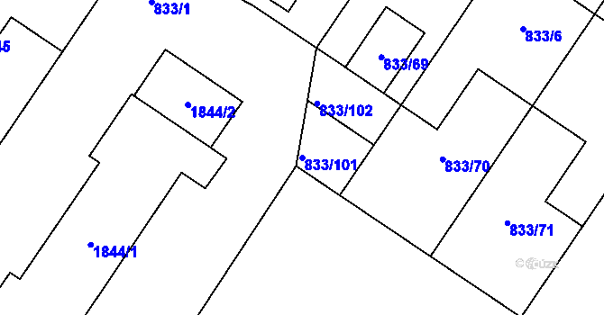 Parcela st. 833/101 v KÚ Kosmonosy, Katastrální mapa