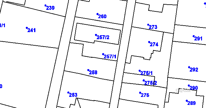 Parcela st. 257/1 v KÚ Kosmonosy, Katastrální mapa