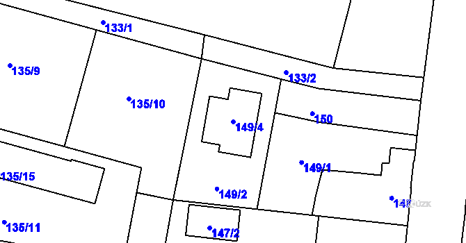 Parcela st. 149/4 v KÚ Kosmonosy, Katastrální mapa