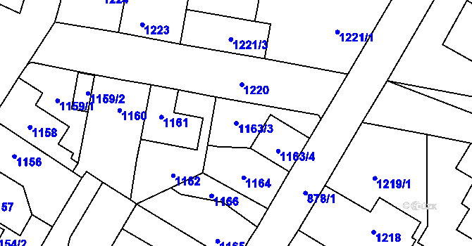 Parcela st. 1163/3 v KÚ Kosmonosy, Katastrální mapa