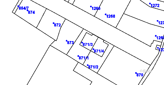 Parcela st. 871/3 v KÚ Kosmonosy, Katastrální mapa