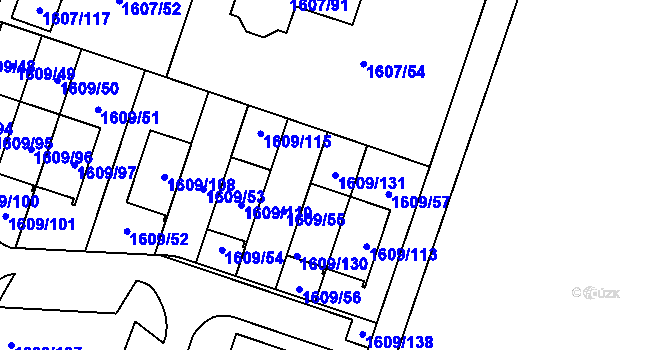 Parcela st. 1609/131 v KÚ Kosmonosy, Katastrální mapa