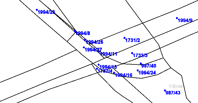 Parcela st. 1994/11 v KÚ Kosmonosy, Katastrální mapa