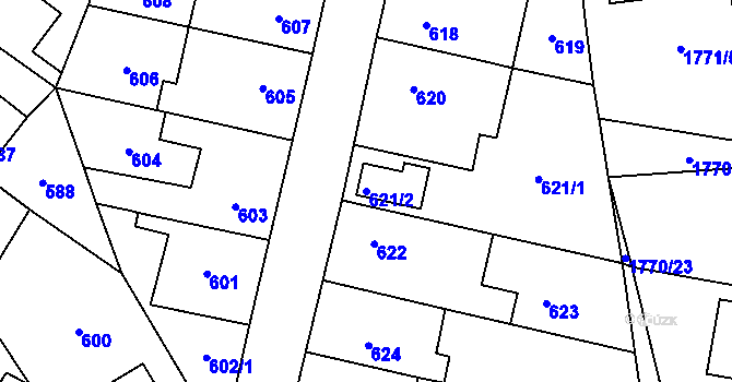 Parcela st. 621/2 v KÚ Kosmonosy, Katastrální mapa