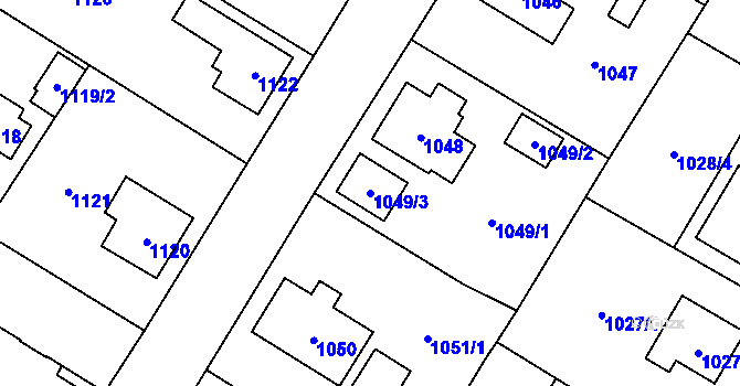 Parcela st. 1049/3 v KÚ Kosmonosy, Katastrální mapa