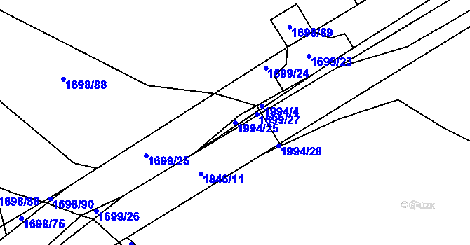 Parcela st. 1994/25 v KÚ Kosmonosy, Katastrální mapa
