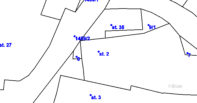 Parcela st. 2 v KÚ Kosmová, Katastrální mapa