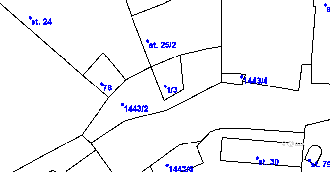 Parcela st. 1/3 v KÚ Kosmová, Katastrální mapa