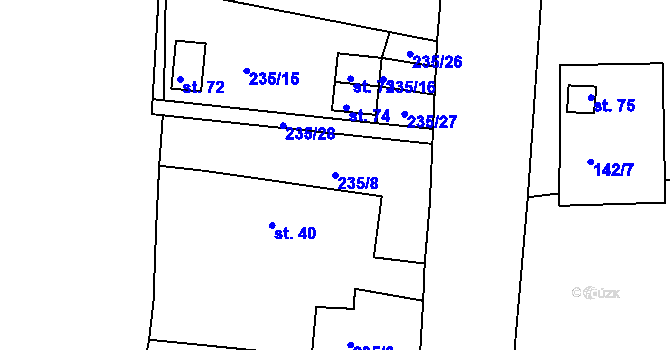 Parcela st. 235/8 v KÚ Kosmová, Katastrální mapa