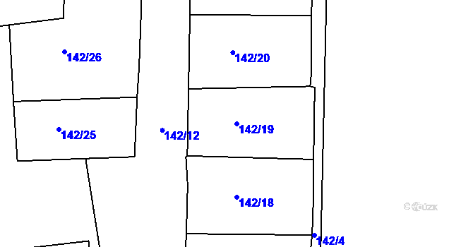 Parcela st. 142/19 v KÚ Kosmová, Katastrální mapa