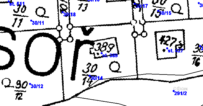Parcela st. 389 v KÚ Kosoř, Katastrální mapa