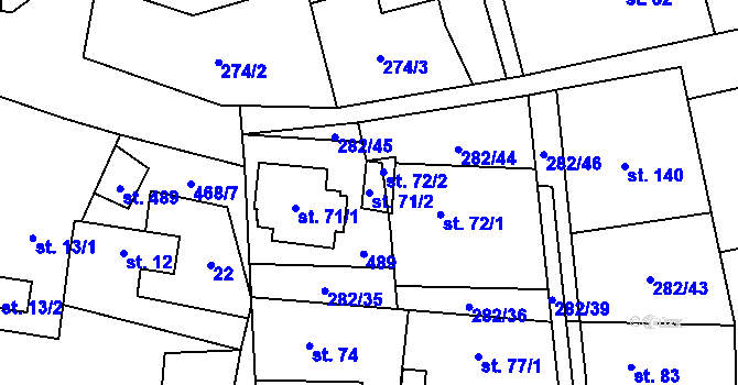 Parcela st. 71/2 v KÚ Kosoř, Katastrální mapa