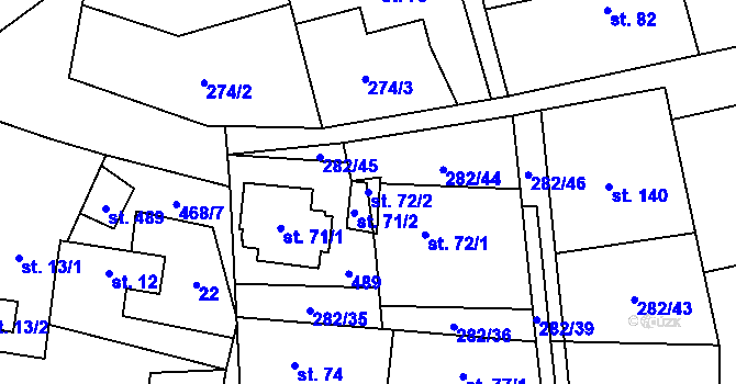 Parcela st. 72/2 v KÚ Kosoř, Katastrální mapa