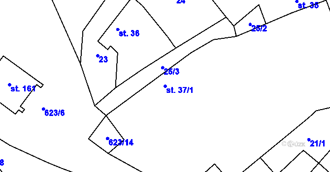 Parcela st. 37/1 v KÚ Kosořice, Katastrální mapa