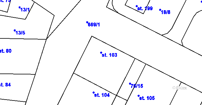 Parcela st. 103 v KÚ Kosořice, Katastrální mapa