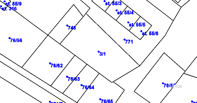 Parcela st. 3/1 v KÚ Kosořice, Katastrální mapa