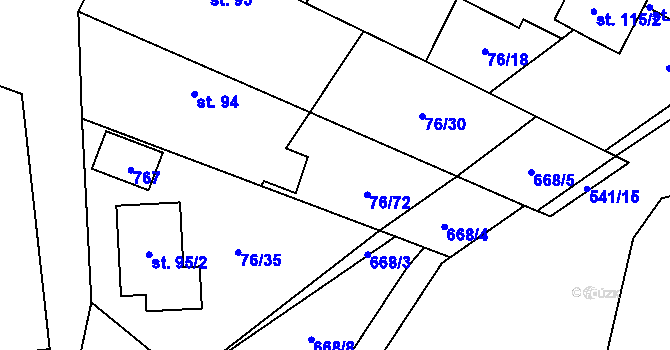 Parcela st. 76/34 v KÚ Kosořice, Katastrální mapa