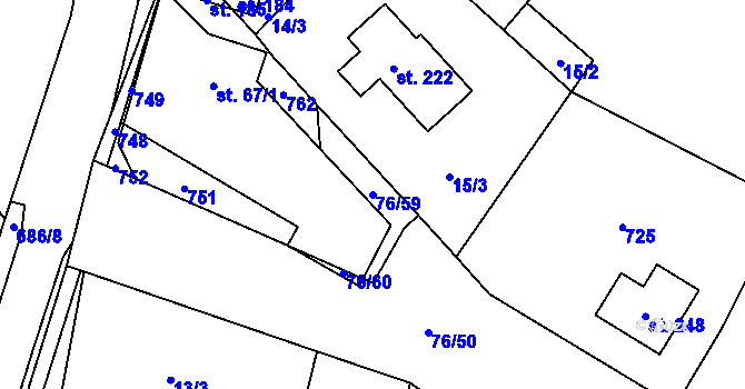 Parcela st. 76/59 v KÚ Kosořice, Katastrální mapa
