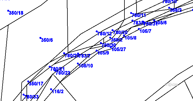 Parcela st. 105/9 v KÚ Kosořice, Katastrální mapa