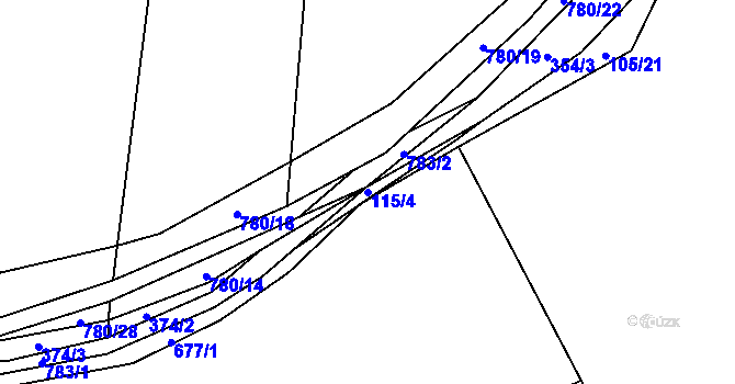 Parcela st. 115/4 v KÚ Kosořice, Katastrální mapa