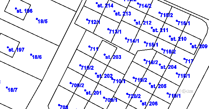 Parcela st. 203 v KÚ Kosořice, Katastrální mapa