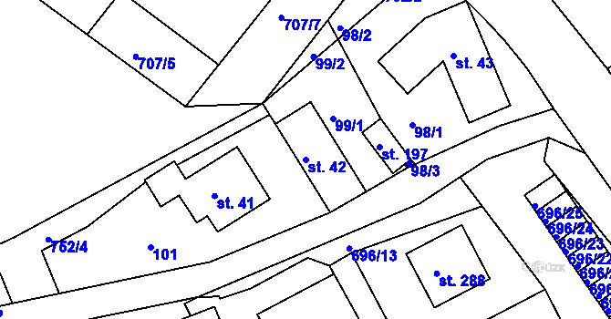 Parcela st. 42 v KÚ Kosov, Katastrální mapa