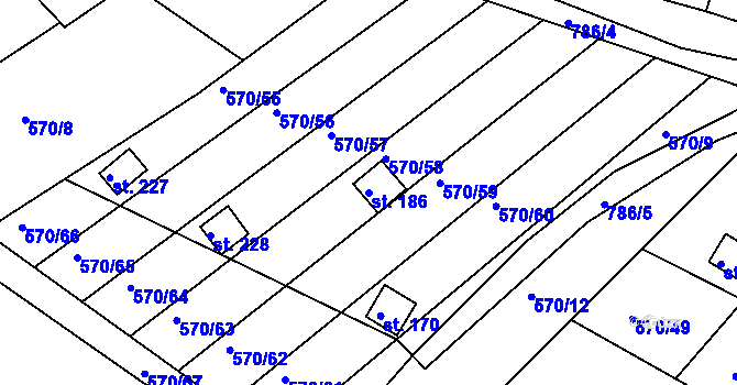 Parcela st. 186 v KÚ Kosov, Katastrální mapa