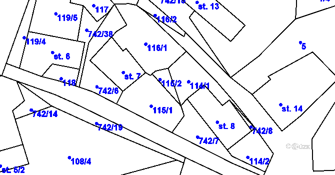 Parcela st. 115/2 v KÚ Kosov, Katastrální mapa