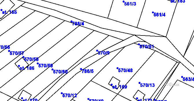 Parcela st. 570/9 v KÚ Kosov, Katastrální mapa