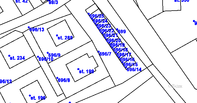 Parcela st. 696/7 v KÚ Kosov, Katastrální mapa