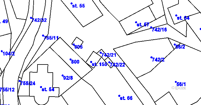 Parcela st. 742/21 v KÚ Kosov, Katastrální mapa