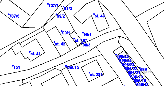 Parcela st. 98/3 v KÚ Kosov, Katastrální mapa