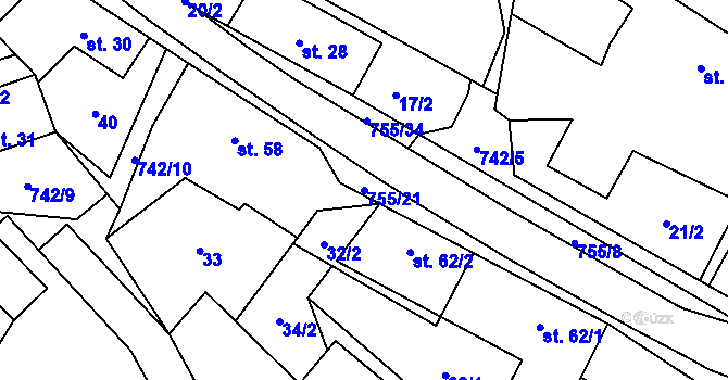 Parcela st. 755/21 v KÚ Kosov, Katastrální mapa