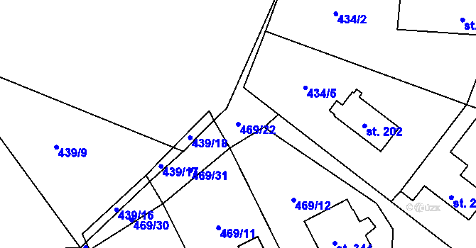 Parcela st. 469/22 v KÚ Kosova Hora, Katastrální mapa