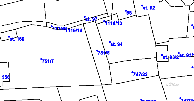 Parcela st. 751/5 v KÚ Kosova Hora, Katastrální mapa