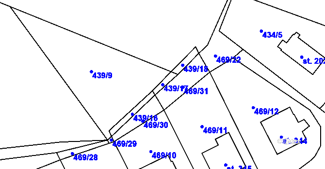 Parcela st. 439/17 v KÚ Kosova Hora, Katastrální mapa