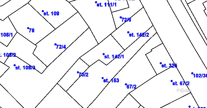 Parcela st. 142/1 v KÚ Kostelany nad Moravou, Katastrální mapa